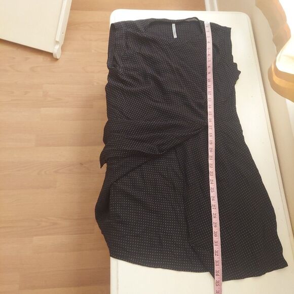 Scanlan Theodore Black W/ Dots Snap Wrap Viscose Dress Cap Sleeve Above Knee M/L - Picture 11 of 13